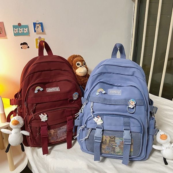 

backpack female nylon school bag, summer waterproof solid color, high backpack for teenage girls se63