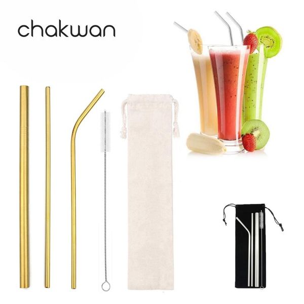 

drinking straws reusable metal 304 stainless steel sturdy bent straight drinks straw with cleaner brush for barware bag sets