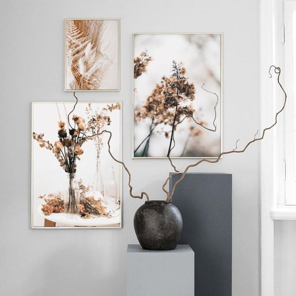 

paintings beige reed dried flower plant nordic poster mural canvas oil painting print landscape living room decoration