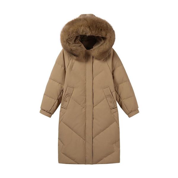 

women's down & parkas solid color women coat 2021 fashion jacket winter white duck hooded big fur collar nbh274, Black