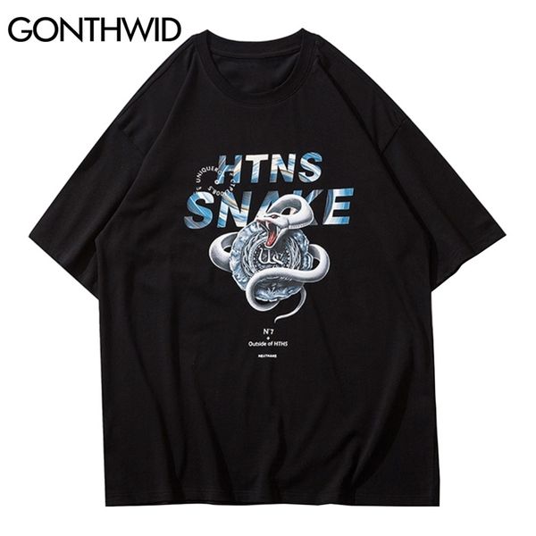 Tshirt Uomo Streetwear Punk gotico Stampa serpente T-shirt manica corta Hip Hop Cotone Casual Allentato Harajuku T-shirt Top Uomo 210602