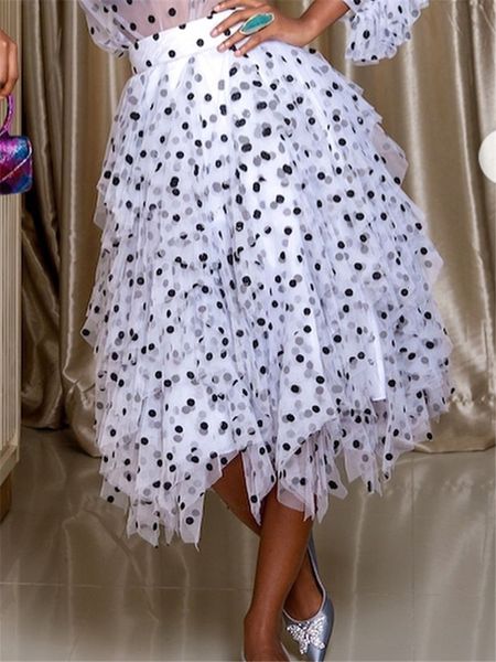 

2021 new women skirts polka dot elastic waist thin tulle with lining elegant tutu jupes fashion summer spring lolita female falda saias yhfh, Black