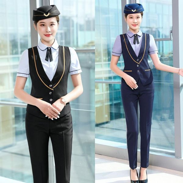 

women's vests formal ladies black vest women 2 piece pant and waistcoat sets work wear business suits office uniform styles, Black;white