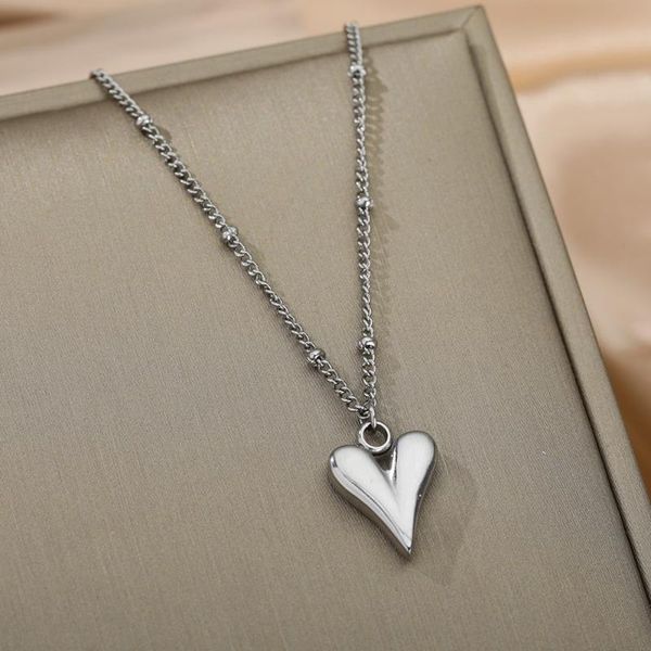 

pendant necklaces fashion heart necklace for women stainless steele romantic luxury jewelry gift female accessories, Silver