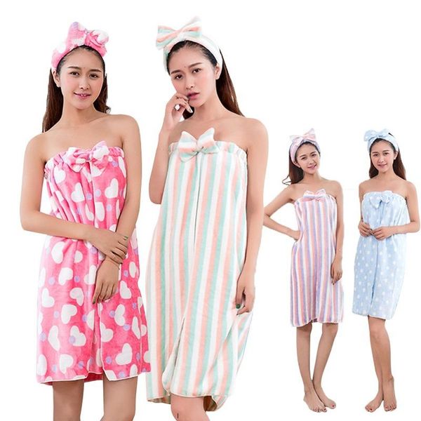 

towel bath cute bow wrap flannel nightgown skirt super absorbent soft microfiber lady headband set for women