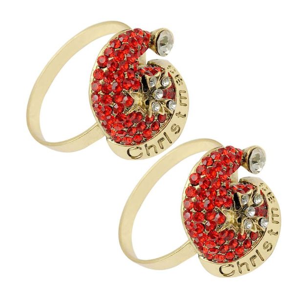 

table napkin 2 pcs ring diamond-encrusted buckle clasp (red)