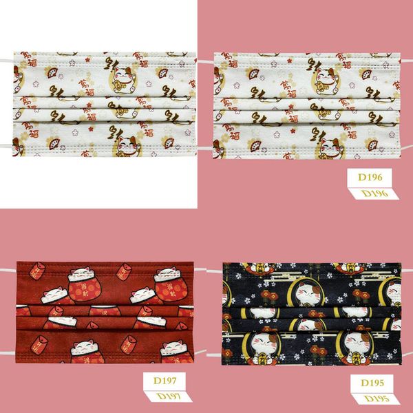 

new year fashion fortune cat design anti-dust cotton face protective masks men women disposable face mask man woman pbt melt-blown nonwoven