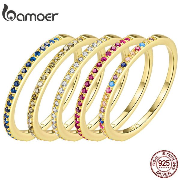 

cluster rings bamoer 925 sterling silver gold plated crystal wedding female for women simple geometric ring jewelry, Golden;silver