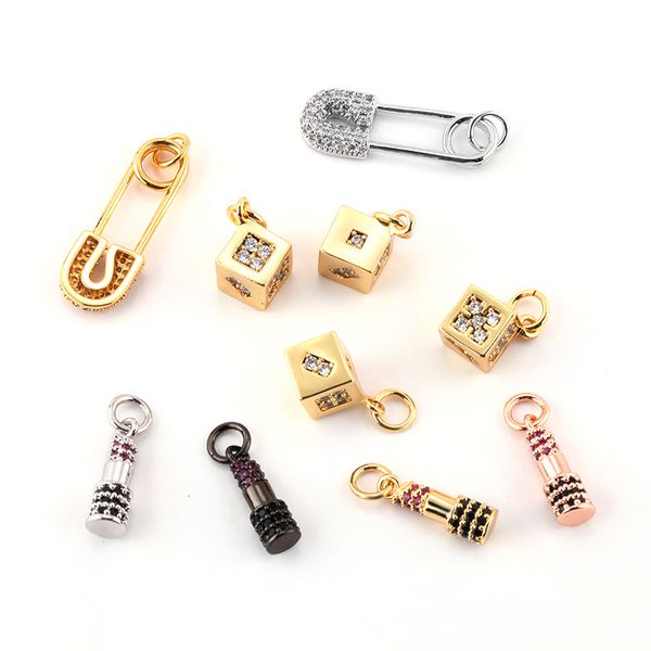 

charm charms for jewelry making supplies gold cube paper clip diy earring bracelet necklace copper cz zircon accessories, Bronze;silver