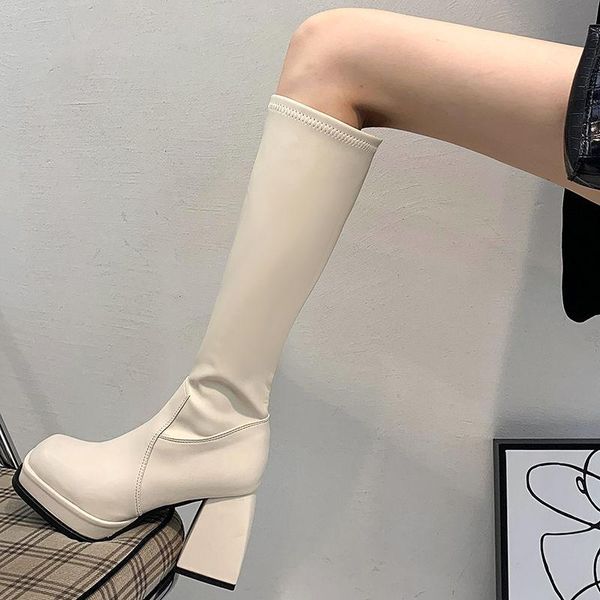 

boots 2021 autumn winter platform shoes goth genuine leather women's high super heels black designer