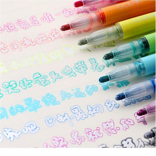 

double line fluorescent color markers pen poublen 8pcs candy color highlighter art markers for kids painting stationery jllowm