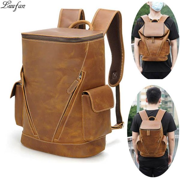 

backpack luufan large capacity for man women genuine leather pc laprucksack male big travel daypack school bagpack