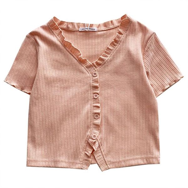 

women's t-shirt short sleeve refreshing wooden ear small slit summer sunken stripe pattern slim fit midriff-baring slimming, White