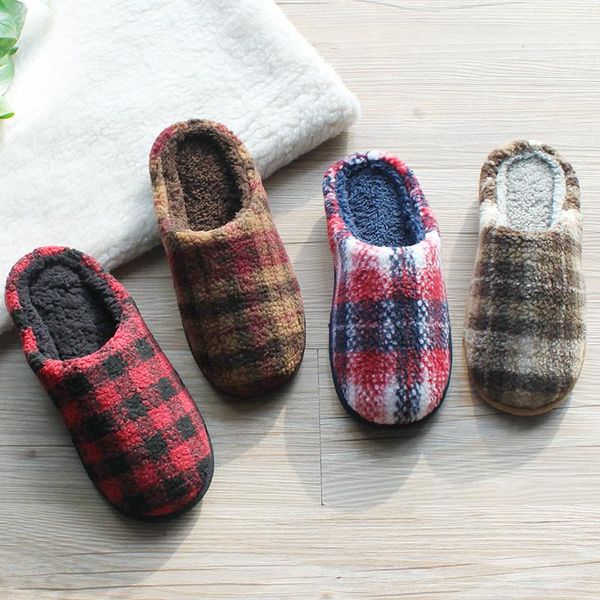 

slippers men shoes winter house thick soled slip on indoor plush flat men's memory foam zapatillas hombre, Black