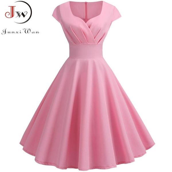 

pink summer dres v neck big swing vintage dress robe femme elegant retro pin up party office midi dresses plus size 210719, White;black