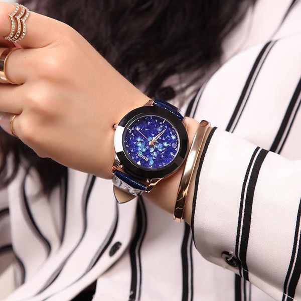 Orologi da polso Orologi da donna Cinturino in pelle Orologio con diamanti di lusso Stile coreano Quadrante grande impermeabile Moda strass Relojes Para Mujer