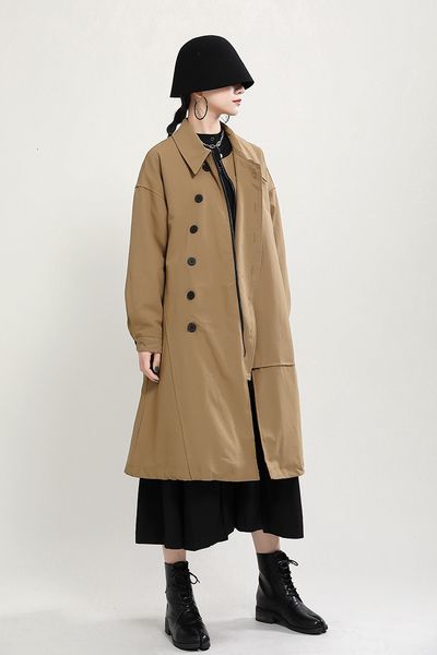

thick trench coats womens winter loose lapel neck long sleeve outerwear clothing solid color single breasted fashion women coat, Tan;black