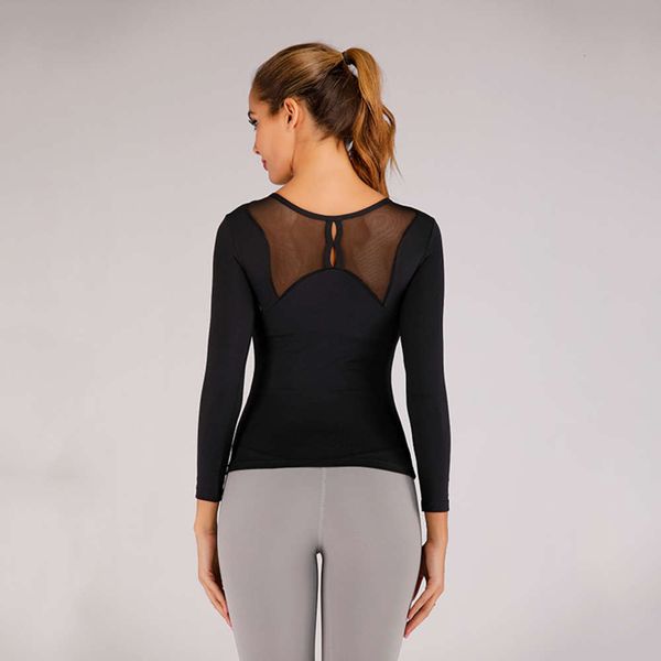 

personality new pure color sports long sleeve hollow women's out running fitness yoga dress top, Gray