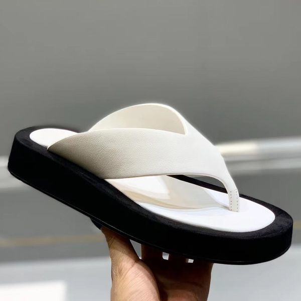 

summer women slide luxury sandals high end platform thick bottom slipper real leather beige slippers party sandal lazy flip flops outdoor, Black