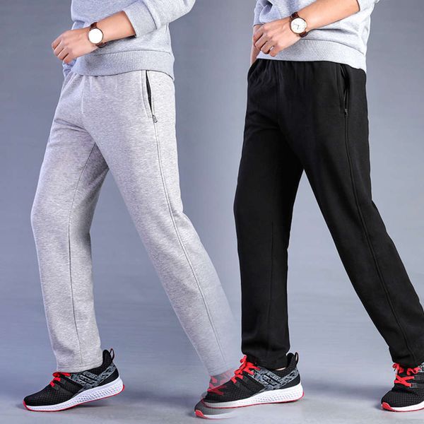 

middle aged sweatpants spring and autumn oversize men's cotton casual loose straight high waist elastic pants, Black
