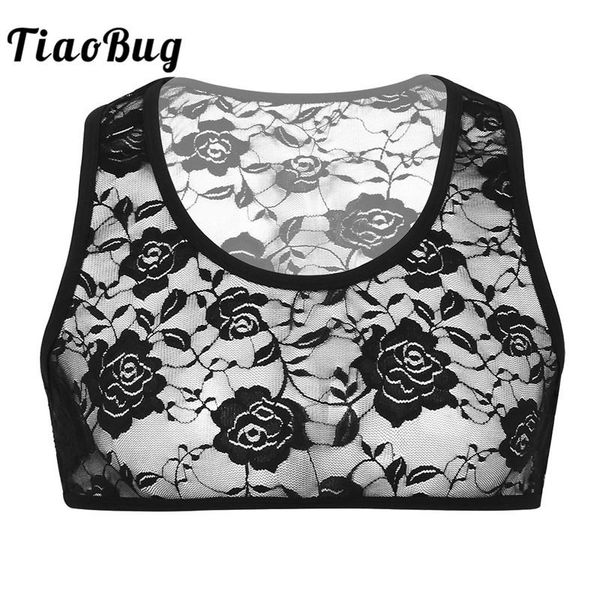 

bras sets men see through sheer sissy underwear sleeveless stretchy floral lace short crop nightwear sleepwear male gay, Red;black