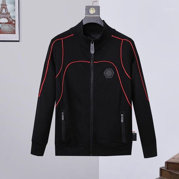 

men's hoodies & sweatshirts sweater red line decorative embroidery trend fashion cardigan pure cotton autumn and winter tide brand top, Black