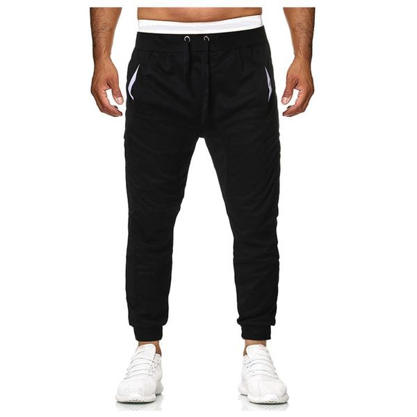 

men's pants running jogging solid color elastic waist casual joggers gym trousers fashion bottoms skinny sweatpants, Black