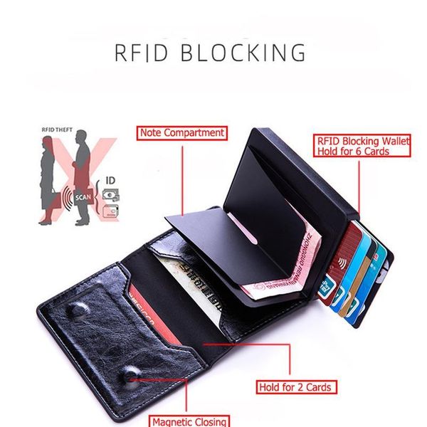 

bycobecy 2020 men smart button pop-up card holder rfid blocking aluminum card wallet fashion pu leather id holder jllbfd