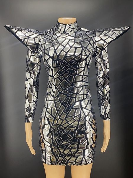 

stage wear full silver sequins mini dress evening female singer performance dance team show costume birthday outfit youdu, Black;red