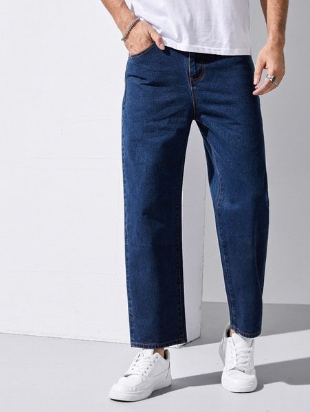 

men washed straight leg jeans o7xf#, Blue