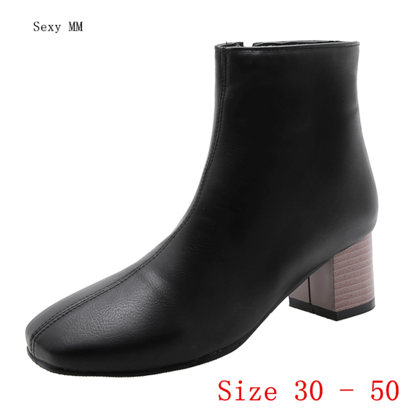 

boots spring autumn women ankle high heel shoes woman short small plus size 30 - 50, Black