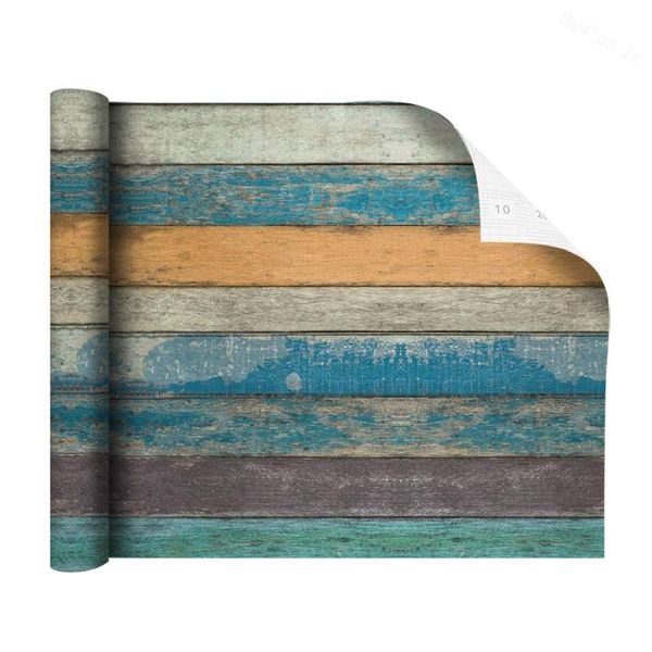 

wallpapers rustic plank wood peel and stick wallpaper prepasted self adhesive paper blue green black multicolored strips