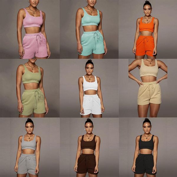 

women's tracksuits tracksuit set 2021 european and american shorts vest drawstring sports leisure suit two-piece sets, Gray