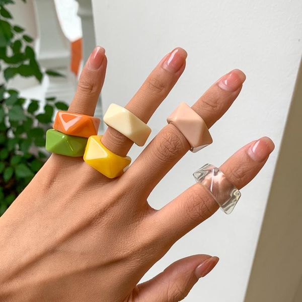 

cluster rings ingesight.z transparent acrylic geometric open rainbow colourful resin knuckle finger for women girls 2021 jewelry, Golden;silver