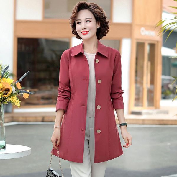 

vintage spring autumn trench coat ladies overcoat women outerwear long mother windbreakers plus size coats femme 4xl, Tan;black