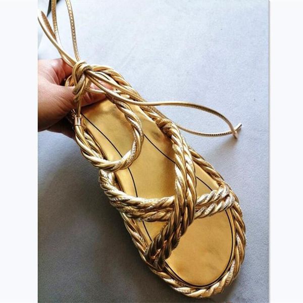 

sandals solid woman shoes narrow band lady round toe flats summer beach lace up casual fashion 2021, Black