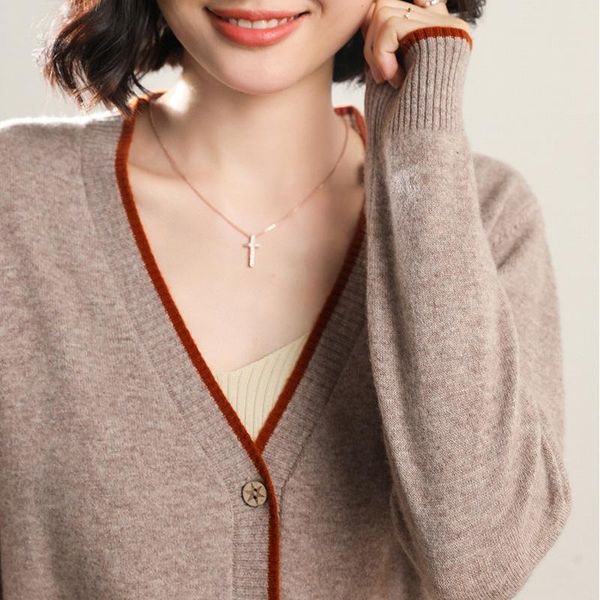 

women's knits & tees autumn 100% wool korean style v-neck knitted sweaters women cardigan fashion casual long sleeve shirt ropa mujer, White