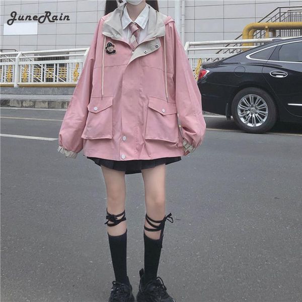 

women's jackets junerain korean matching autumn clothes loose cute female outwears manteau femme japanese kawaii zipper pink woman, Black;brown