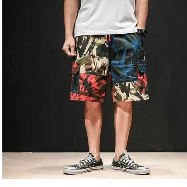 

men's camouflage five pants shorts overalls plus size summer loose fat, Black