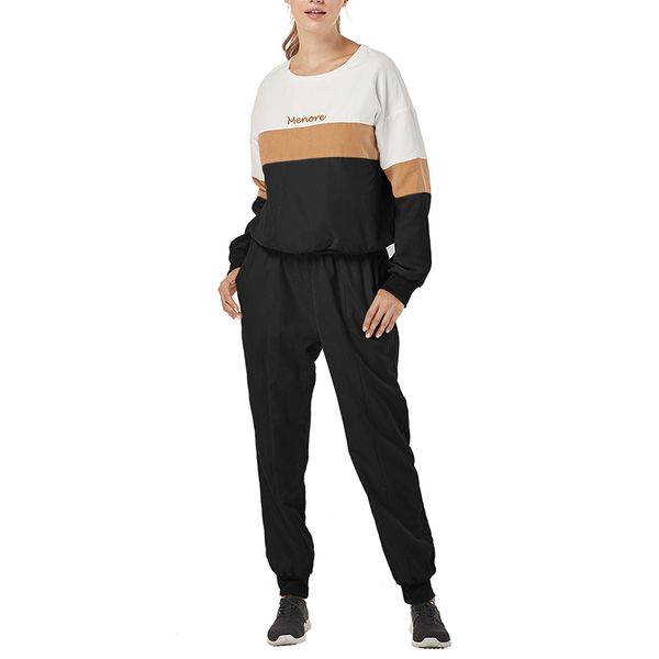 

women running sets hoodies patchwork sportswear sets female 2pc long sleeve sweatshirt pant spring autumn suit set tracksuit, Black;white