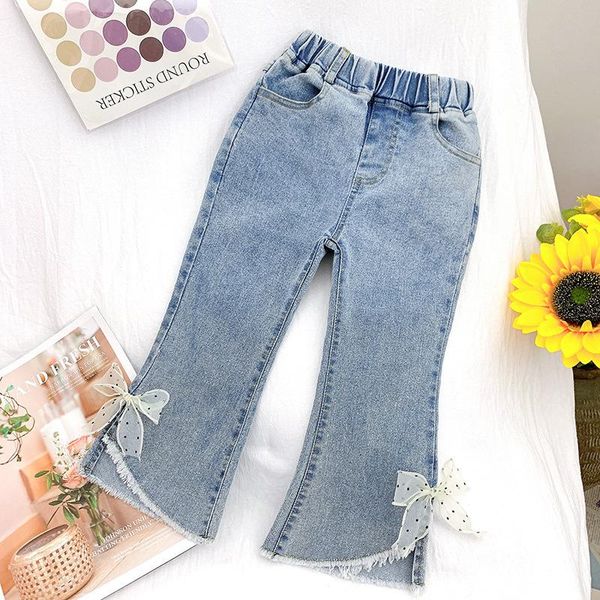 

jeans 2021 spring arrival girls fashion denim pants kids korean design with bow, Blue
