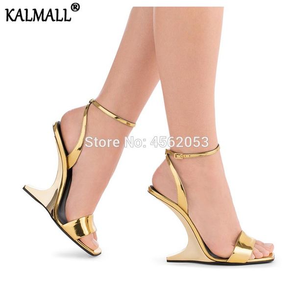 

dress shoes kalmall black gold silver ladies summer sandals open toe ankle strap party strange high heel sandalias mujer 2021