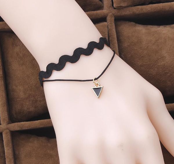 

link, chain high-sense korean trend fashion elegant simple lace flower harness bracelets for lady girls party birthday gift 5b001, Black