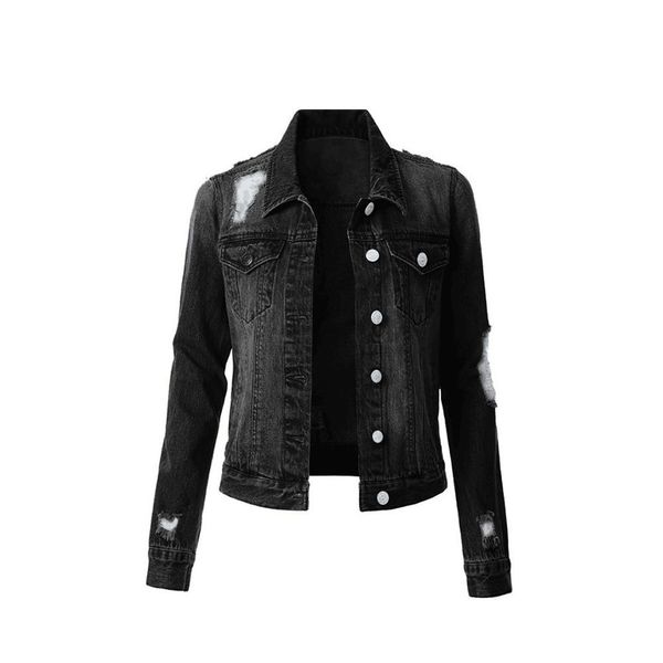 

new 2021 korean vintage ripped denim jackets streetwear harajuku jean coats women's single breasted slim jacket ewrr, Black;brown