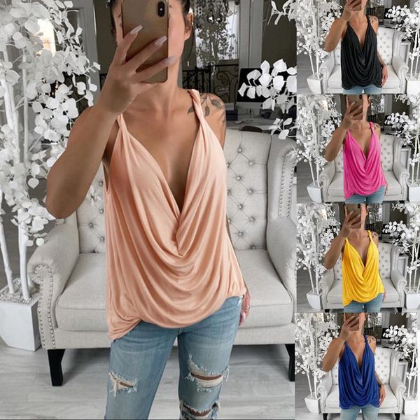 

summer women strappy plunges vest tank loose pleated blouse shirt ropa de verano mujer 2021 dos nu femme ete roupas femenina, White