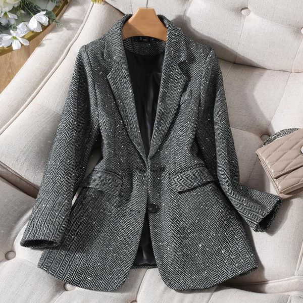 

women's suits & blazers thick winter ladies long sleeve blazer women single breasted formal jacket gray coffee solid female coa, White;black