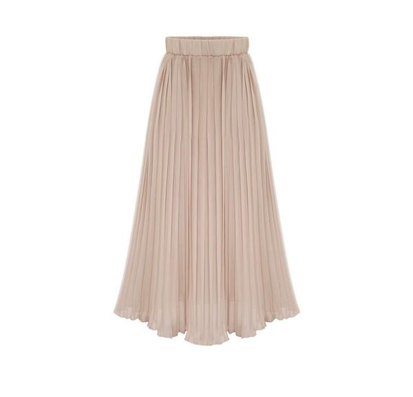 

skirts pleated skirt with folded waist and chiffon half-length casualskirt, Black