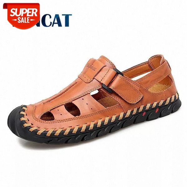 

vancat brand genuine leather summer men's sandals casual beach shoes quality roman sandalias soft sole sandals big size 39-48 #tt1t, Black