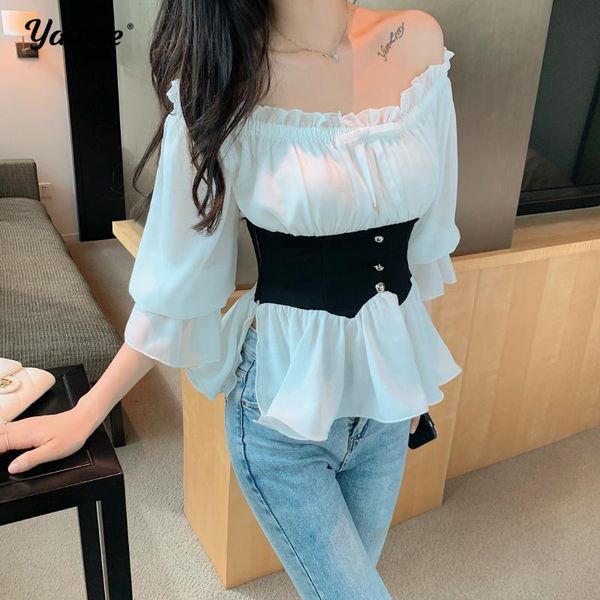

women's blouses & shirts vintage boho solid oversized short sleeve slash -neck loose casual pullover blusas mujer de moda, White