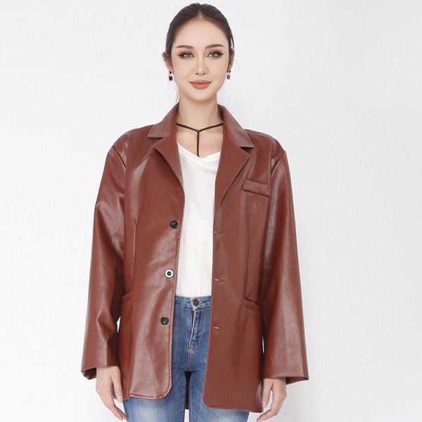 

women's suits & blazers jacket summer blazer pu coat female suit oversize for ladies 2021 semiformal clothes loose spring outwear wx212, White;black